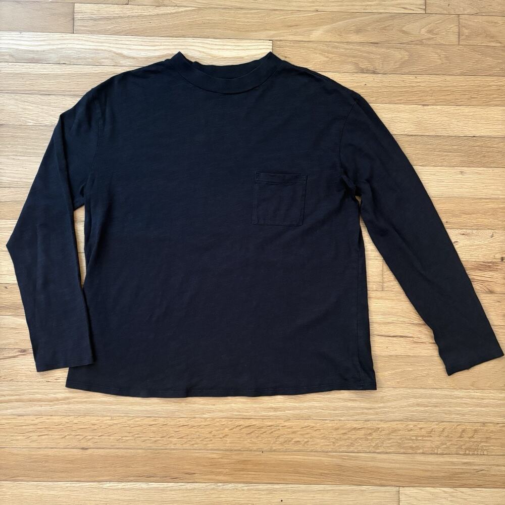 Garnet Hill Black Size Medium Long Sleeve Pocket TShirt Organic Pima Cotton